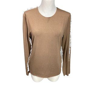 TS Brown Cream Fringe Long Sleeve Top L